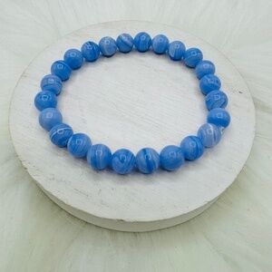 Blue Agate Swirl Beaded 8mm Bracelet